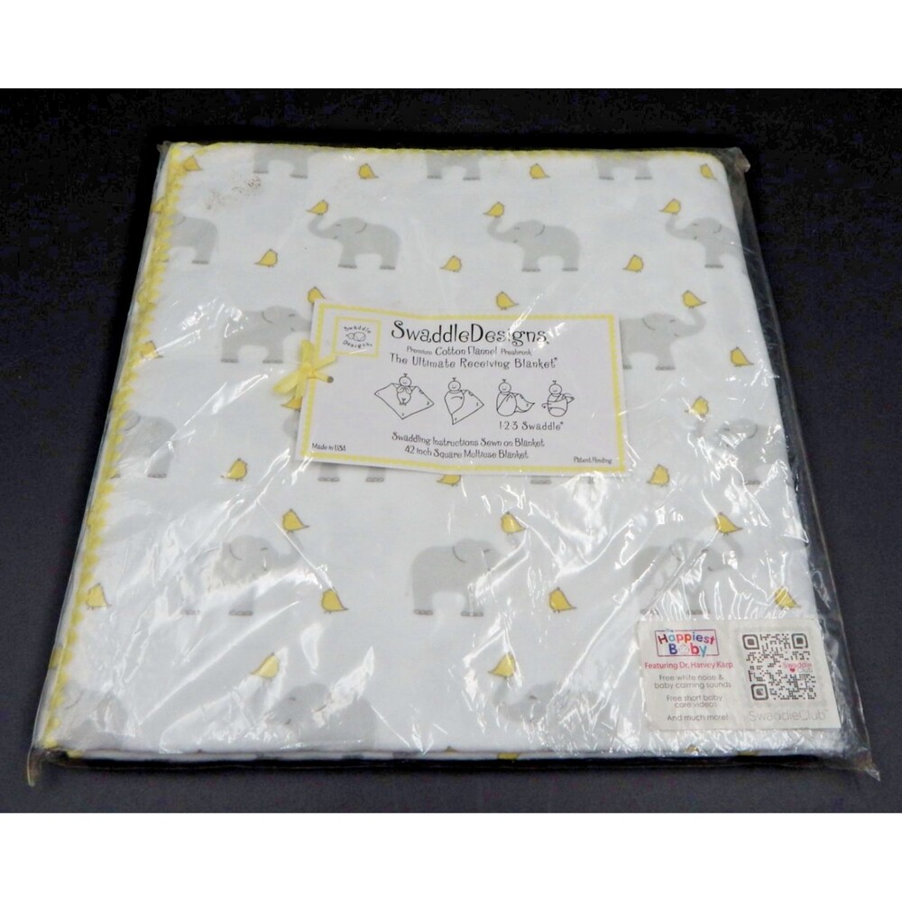 Swaddle Designs Elephant Chick Ultimate Receiving Blanket Flannel 42×42 White